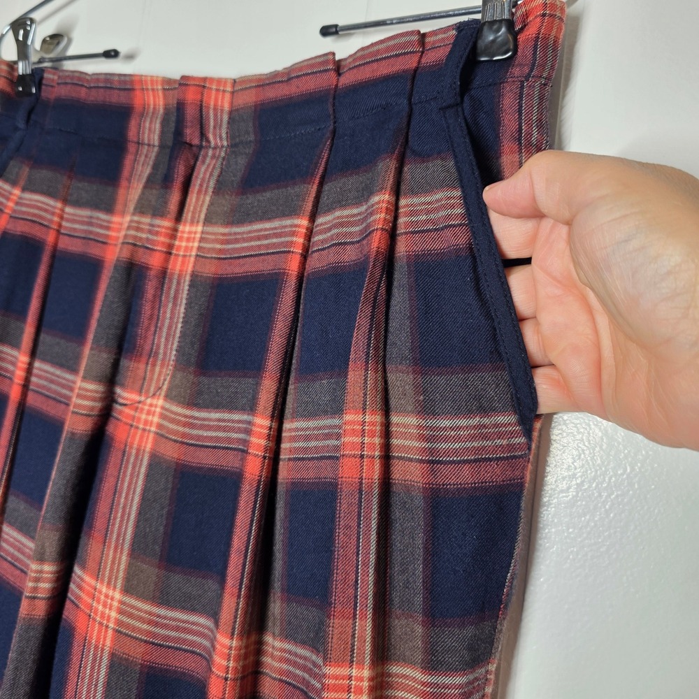 Cartonnier Anthropologie Plaid Ankle Zip Trousers Red Navy Size 2 Tapered Pants - Picture 12 of 16